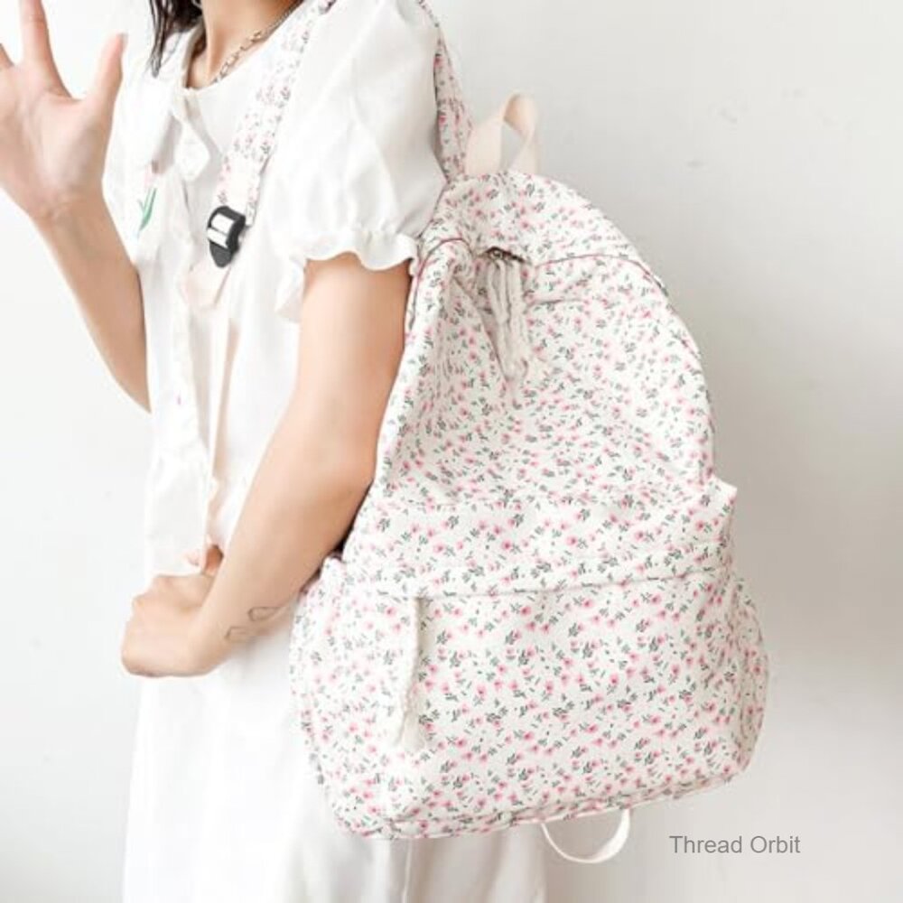 Cotton Canvas Daypack Backpack with 8 Pockets, Waterproof Travel Bag - Picture 2 of 7